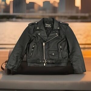 DETOUR WOMENS Motorcycle Gear  Black Leather Jacket - SIZE XL Cropped 35" Chest